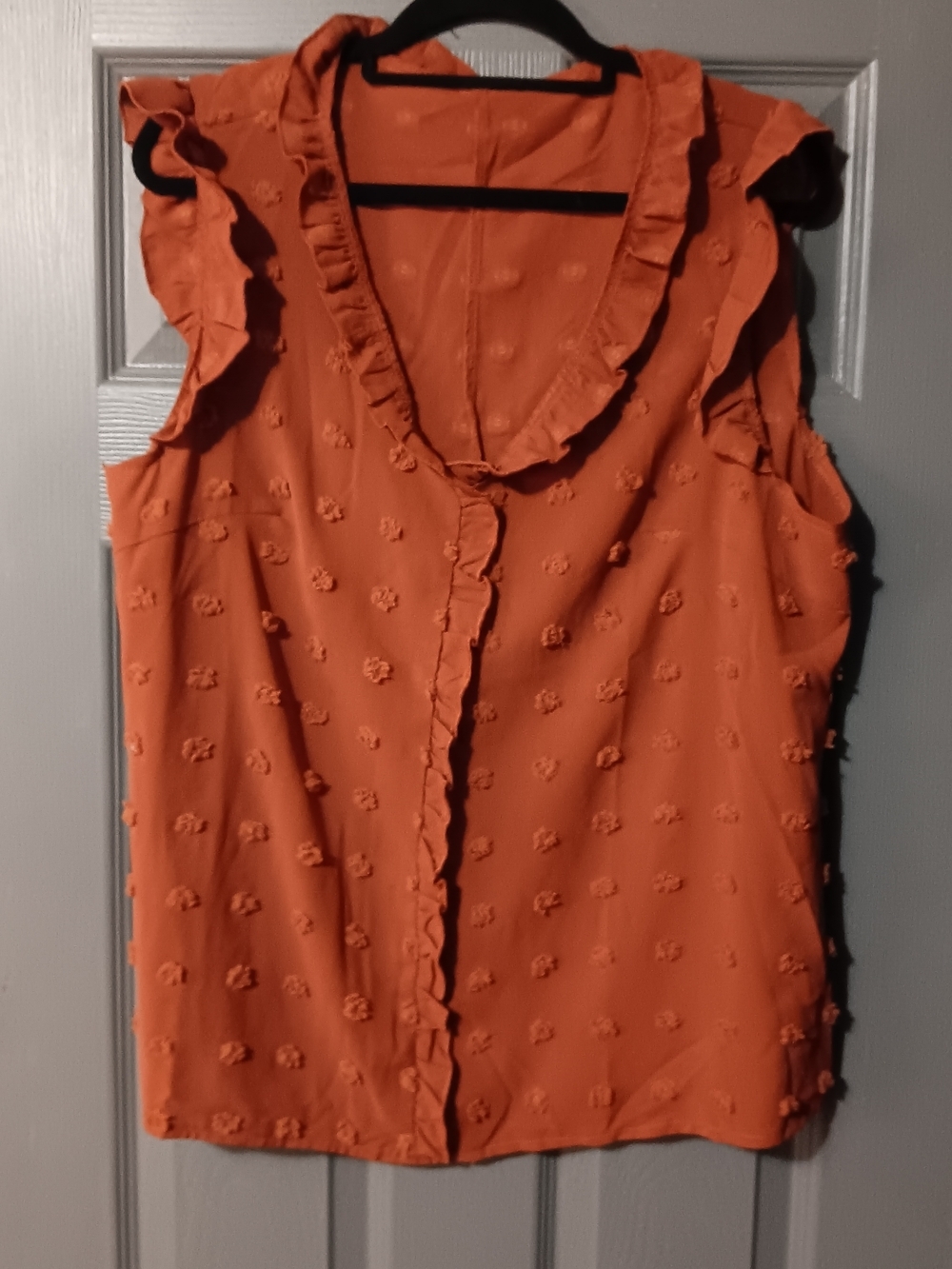 Sleeveless Ruffle Textured Top - Rust Orange